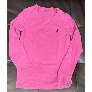 Ralph Lauren Polo Girls Size 5 Bright Hot Pink Long Sleeve Shirt Pony Logo Tee